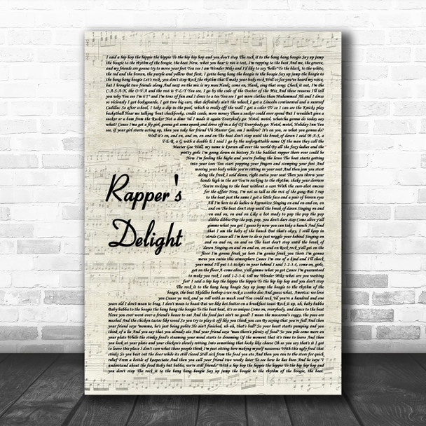 The Sugarhill Gang Rapper's Delight Vintage Script Song Lyric Print