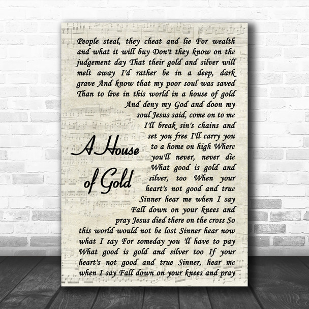 Hank Williams A House of Gold Vintage Script Song Lyric Print