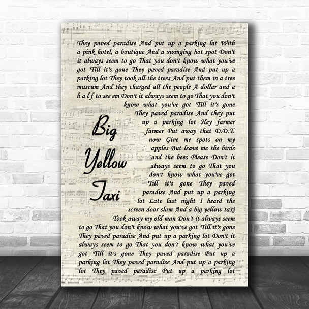 Joni Mitchell Big Yellow Taxi Vintage Script Song Lyric Print
