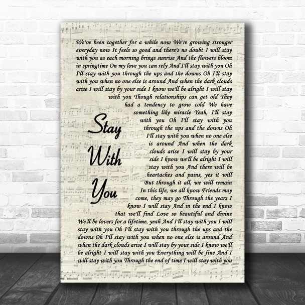 John Legend Stay With You Vintage Script Song Lyric Print