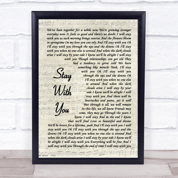 John Legend Stay With You Vintage Script Song Lyric Print