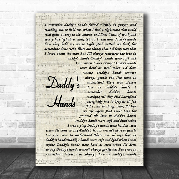 Holly Dunn Daddy's Hands Vintage Script Song Lyric Print