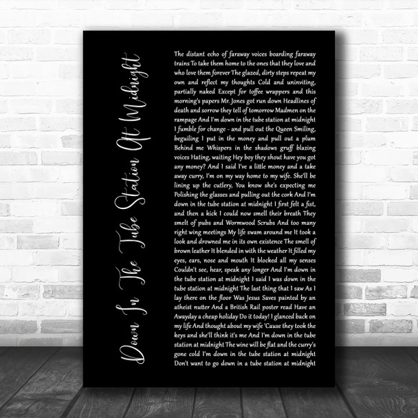 The Jam Down In The Tube Station At Midnight Black Script Song Lyric Music Wall Art Print