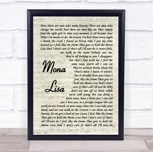 Brad Paisley Mona Lisa Vintage Script Song Lyric Print