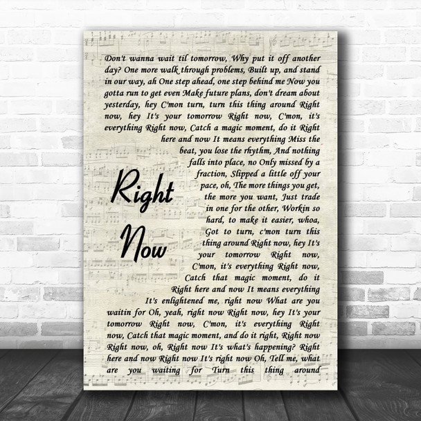 Van Halen Right Now Vintage Script Song Lyric Print