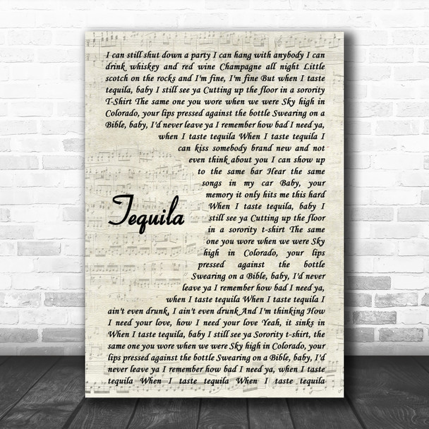 Dan + Shay Tequila Vintage Script Song Lyric Print