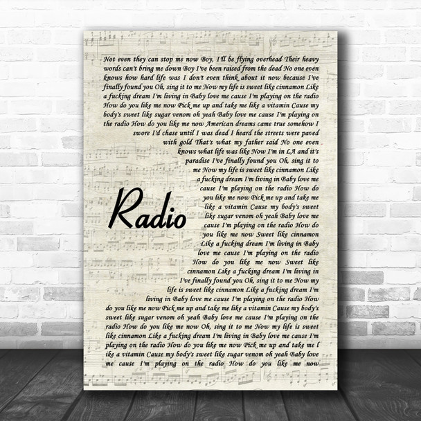 Lana Del Rey Radio Vintage Script Song Lyric Print