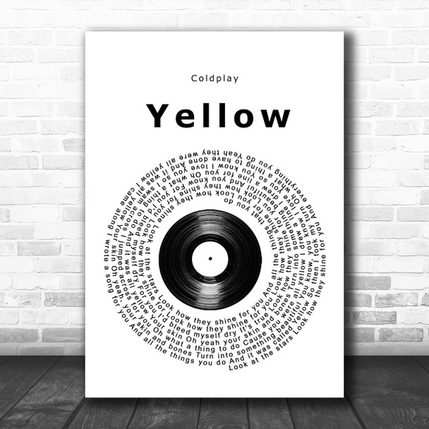 Coldplay Yellow Vinyl Record Song Lyric Print