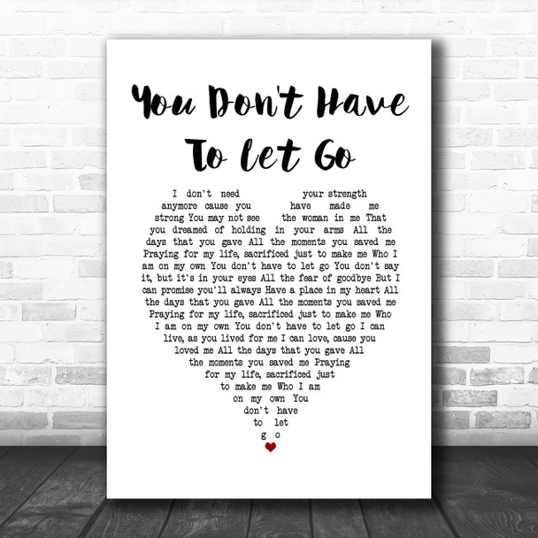 Jessica Simpson You Don't Have To Let Go White Heart Song Lyric Print