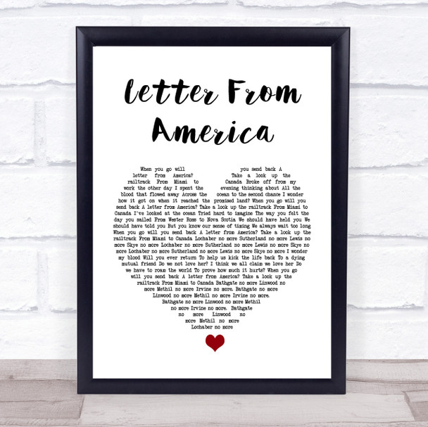 The Proclaimers Letter From America White Heart Song Lyric Print