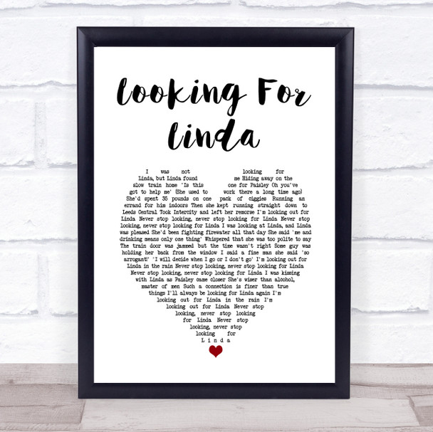 Hue & Cry Looking For Linda White Heart Song Lyric Print