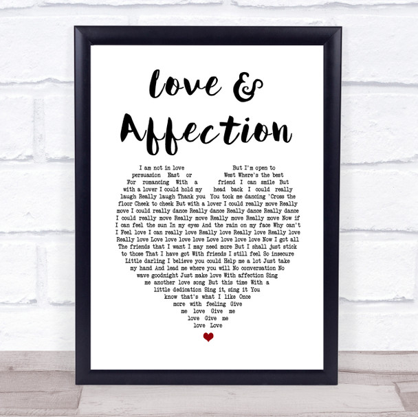 Joan Armatrading Love & Affection White Heart Song Lyric Print