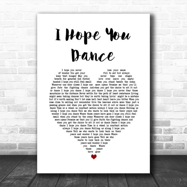 Ronan Keating I Hope You Dance White Heart Song Lyric Print