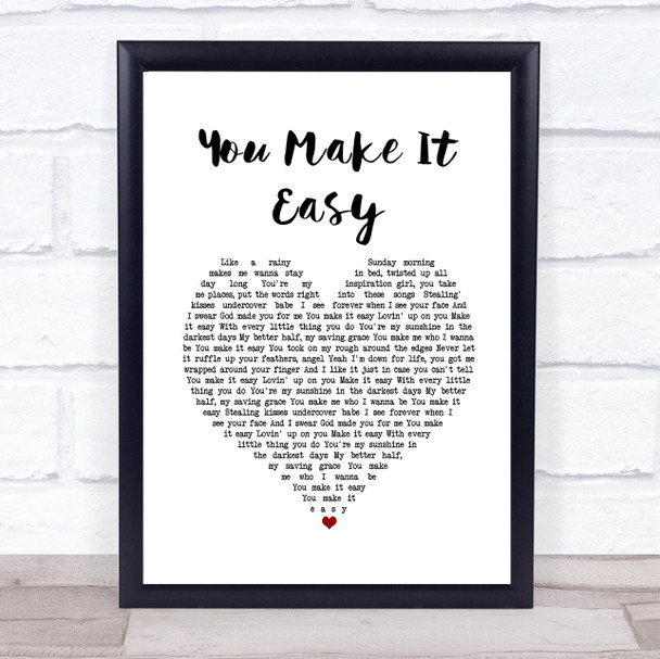 Jason Aldean You Make It Easy White Heart Song Lyric Print