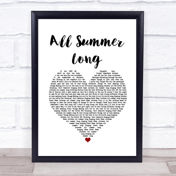 Kid Rock All Summer Long White Heart Song Lyric Print