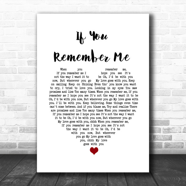 If You Remember Me Barry Manilow White Heart Song Lyric Print