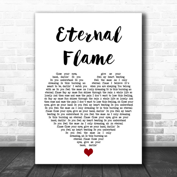 The Bangles Eternal Flame White Heart Song Lyric Print