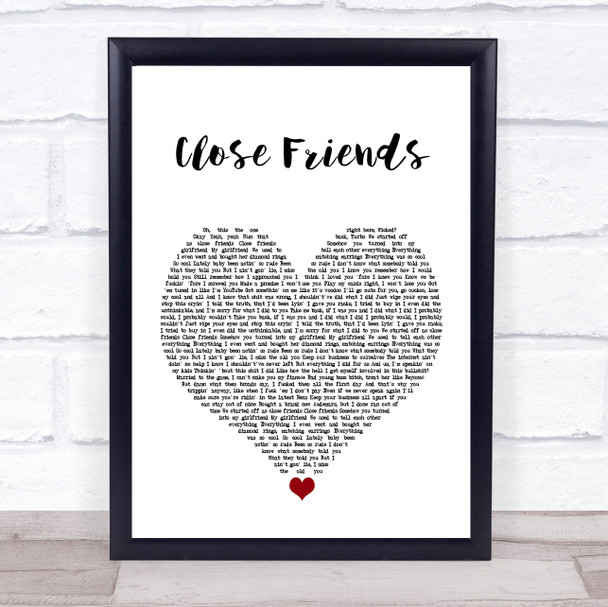 Lil Baby Close Friends White Heart Song Lyric Print