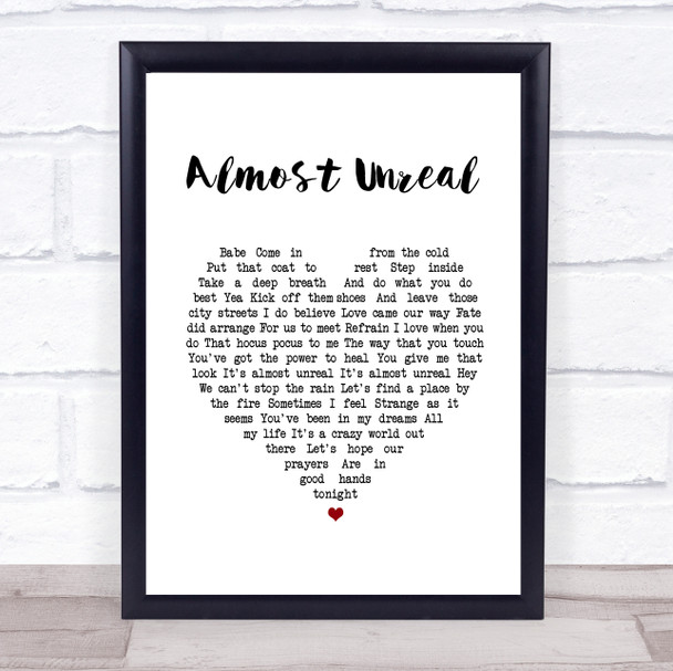 Roxette Almost Unreal White Heart Song Lyric Print