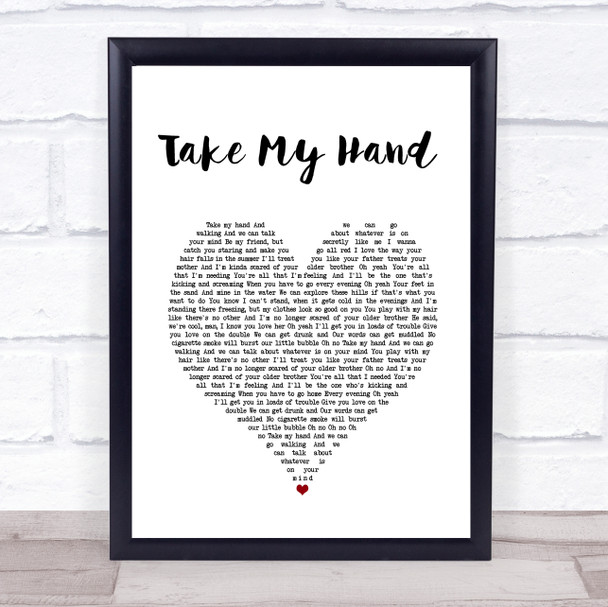 Picture This Take My Hand White Heart Song Lyric Print