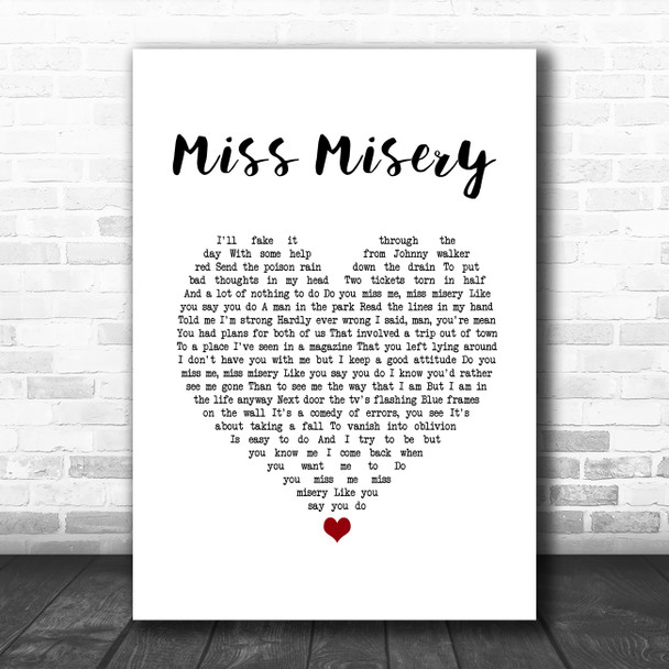 Elliott Smith Miss Misery White Heart Song Lyric Print