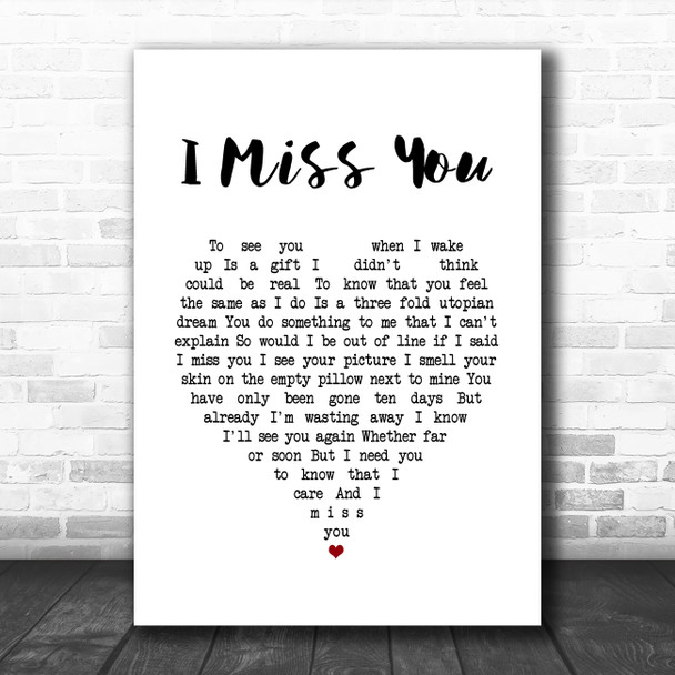 Incubus I Miss You White Heart Song Lyric Print