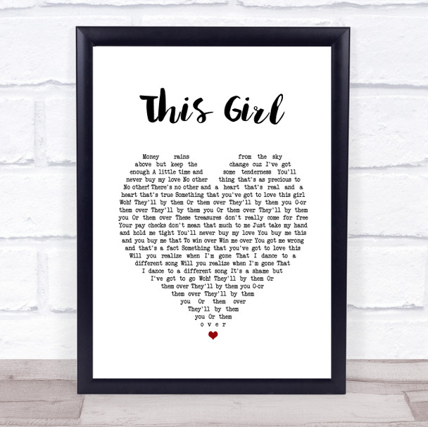 Kungs vs Cookin' on 3 Burners This Girl White Heart Song Lyric Print
