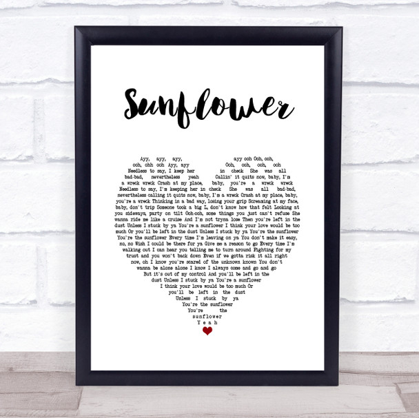 Post Malone & Swae Lee Sunflower White Heart Song Lyric Print