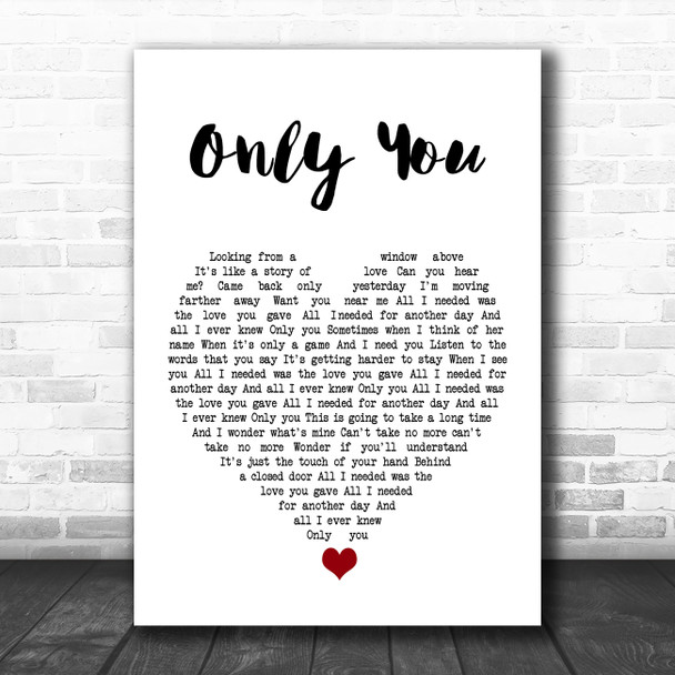 Yazoo Only You White Heart Song Lyric Print