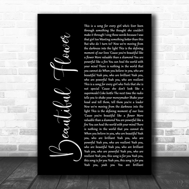 India Arie Beautiful Flower Black Script Song Lyric Music Wall Art Print