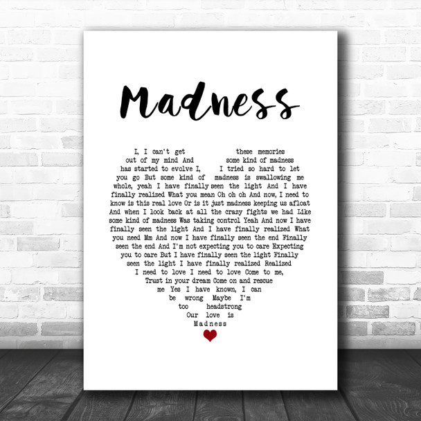 Muse Madness White Heart Song Lyric Print