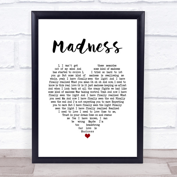 Muse Madness White Heart Song Lyric Print