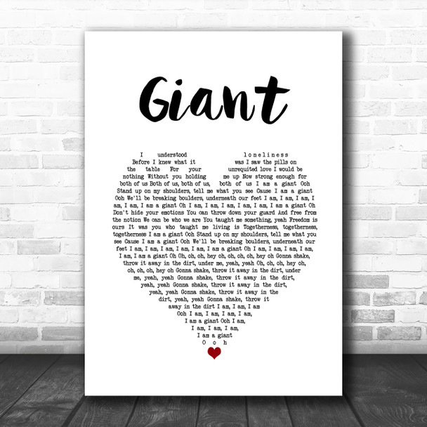 Calvin Harris & Rag'n'Bone Man Giant White Heart Song Lyric Print