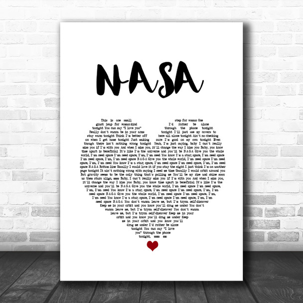 Ariana Grande NASA White Heart Song Lyric Print
