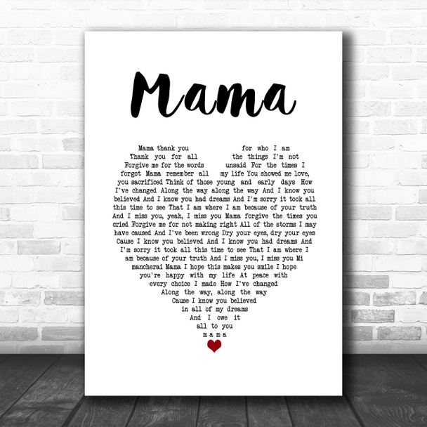 Il Divo Mama White Heart Song Lyric Print