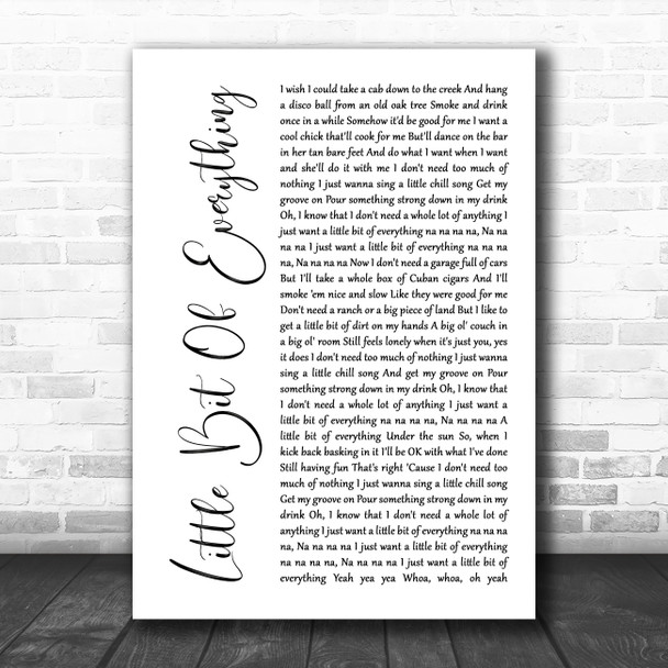 Keith Urban Little Bit Of Everything White Script Song Lyric Print