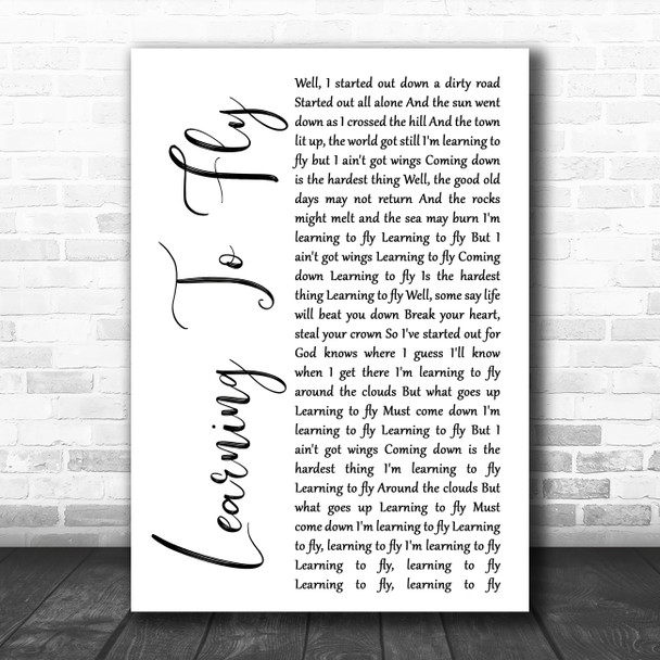 Tom Petty And The Heartbreakers Learning To Fly White Script Song Lyric Print