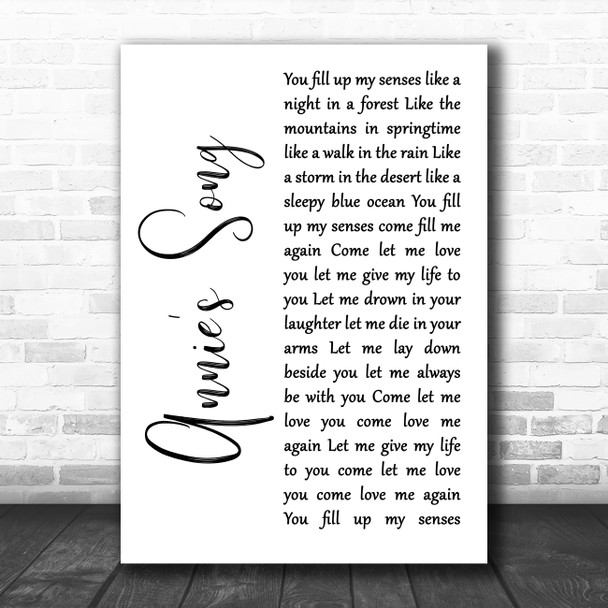John Denver Annie's Song White Script Song Lyric Print