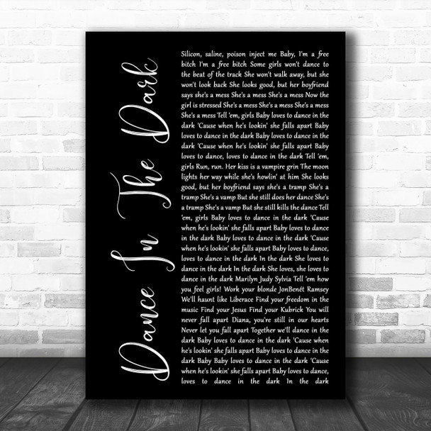 Lady Gaga Dance In The Dark Black Script Song Lyric Music Wall Art Print