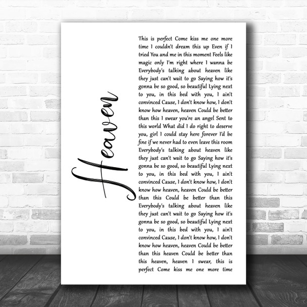 Kane Brown Heaven White Script Song Lyric Print