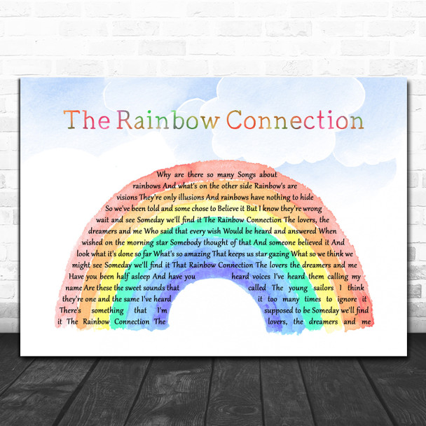 Kermit the Frog The Rainbow Connection Watercolour Rainbow & Clouds Song Lyric Quote Music Print