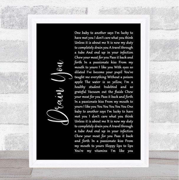 Nirvana Drain You Black Script Song Lyric Music Wall Art Print