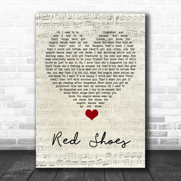 Elvis Costello (The Angels Wanna Wear My) Red Shoes Script Heart Song Lyric Quote Music Print