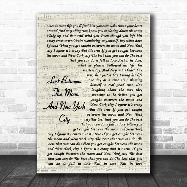 Christopher Cross Lost Between The Moon And New York City Vintage Script Song Lyric Quote Music Print