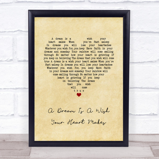Cinderella A Dream Is A Wish Your Heart Makes Vintage Heart Song Lyric Quote Music Print