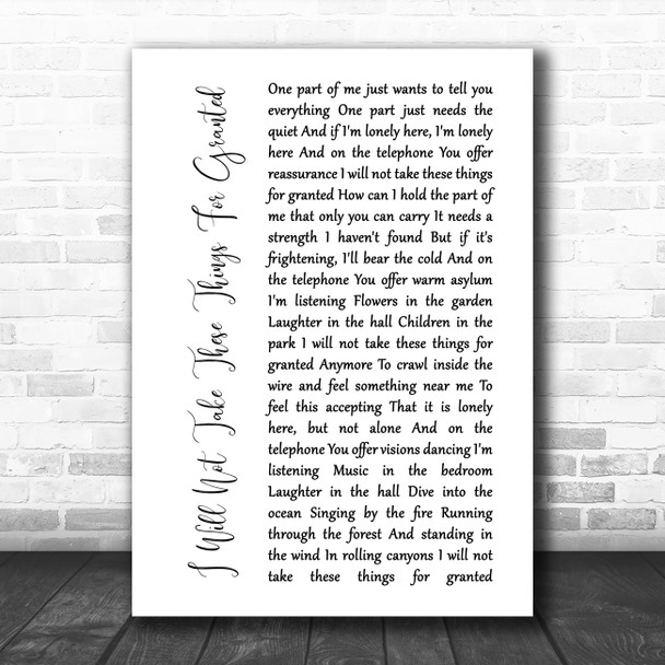 Toad The Wet Sprocket I Will Not Take These Things For Granted White Script Song Lyric Quote Music Print