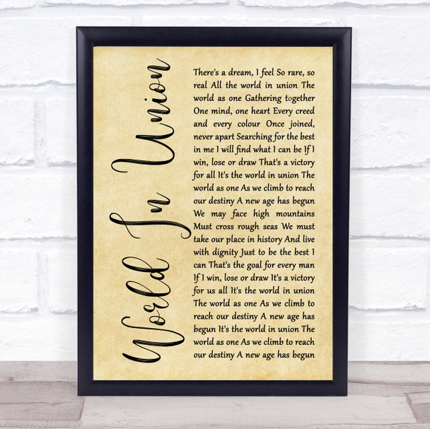 Emeli Sandé World In Union (Rugby World Cup Anthem) Rustic Script Song Lyric Quote Music Print