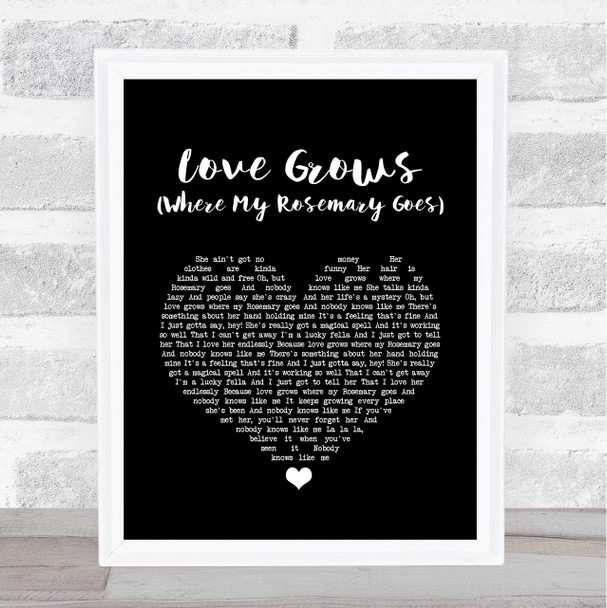 Edison Lighthouse Love Grows (Where My Rosemary Goes) Black Heart Song Lyric Quote Music Print