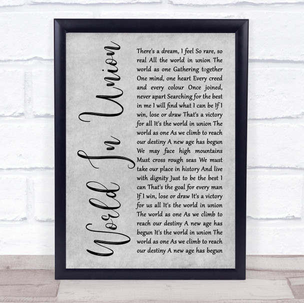 Emeli Sandé World In Union (Rugby World Cup Anthem) Grey Rustic Script Song Lyric Quote Music Print