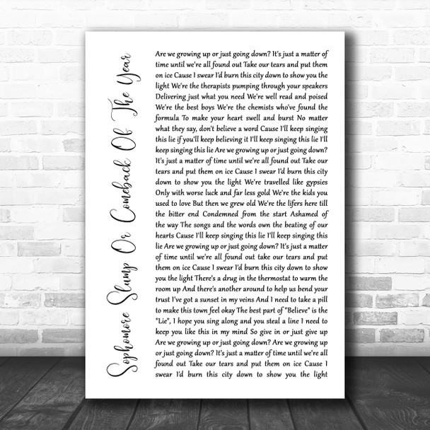Fall Out Boy Sophomore Slump Or Comeback Of The Year White Script Song Lyric Quote Music Print